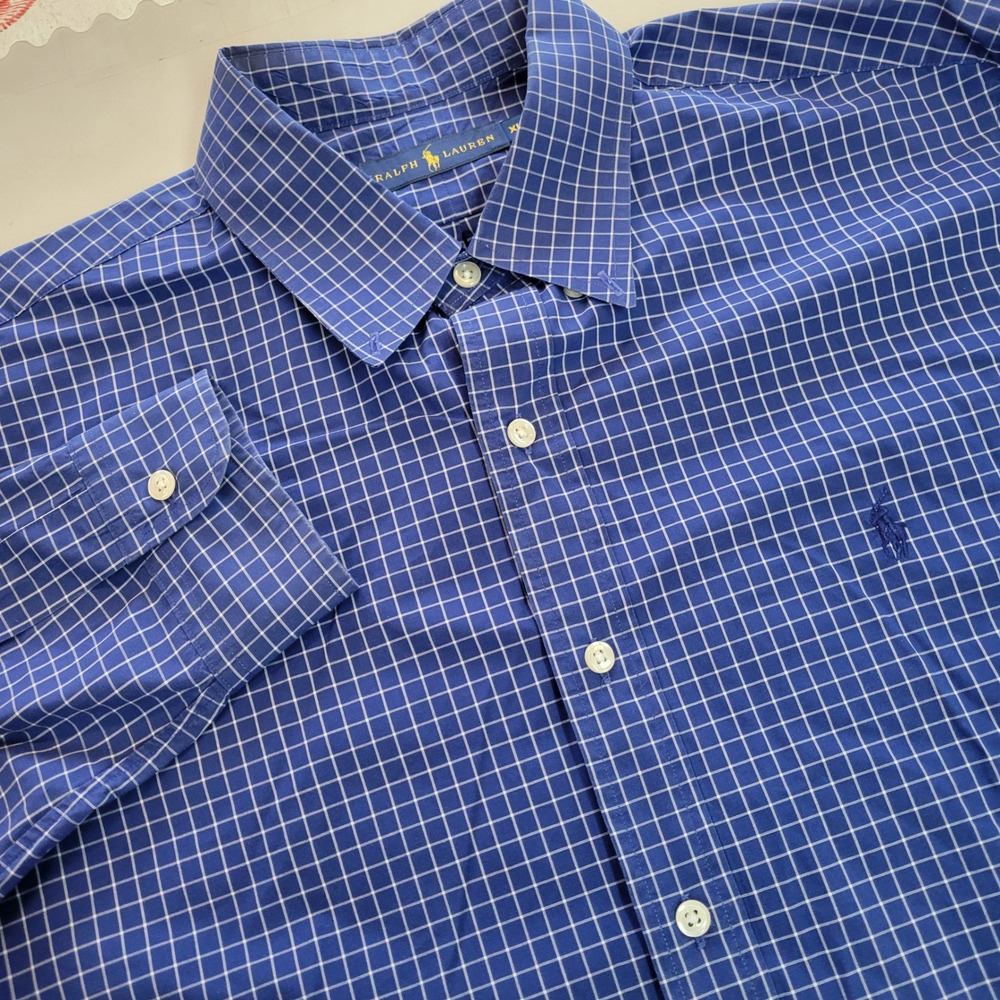 Polo Ralph Lauren Mens XL Blue White Check Cotton Button Down Shirt Long Sleeve